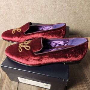 NEW Ralph Lauren Alonzo Velvet Loafers Crimson, Monogram Flats Purple S7.5
